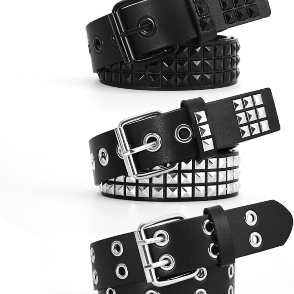 Accessories - Unisex Punk Studded Belt Faux Leather Pyramid Rivet Adjustable 27-40 in